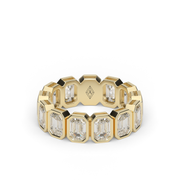 4 Carat Yellow Gold Emerald Cut Diamond Eternity Ring/Band With Bezel Setting.
